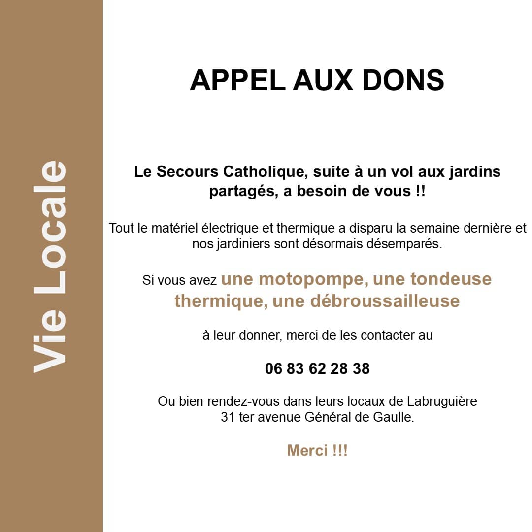 APPEL AUX DONS SECOURS CATHOLIQUE